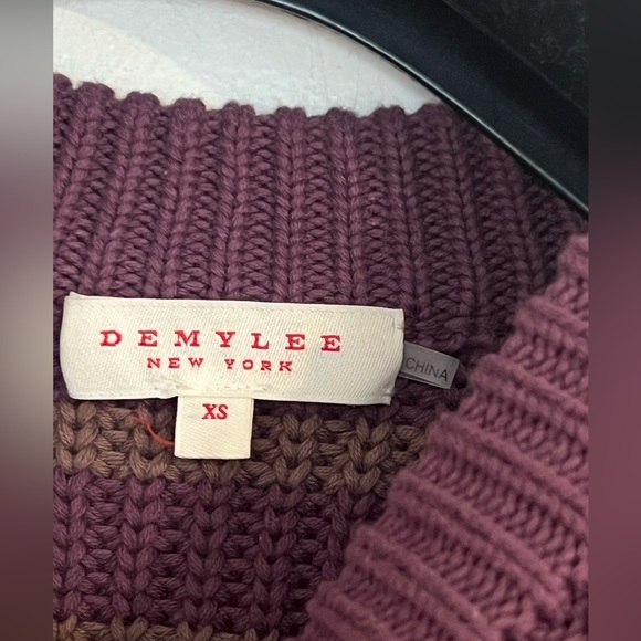 DEMYLEE NEW YORK PHOEBE STRIPE COTTON SWEATER Size XS Plum Purple & Gray EUC - Picture 4 of 6